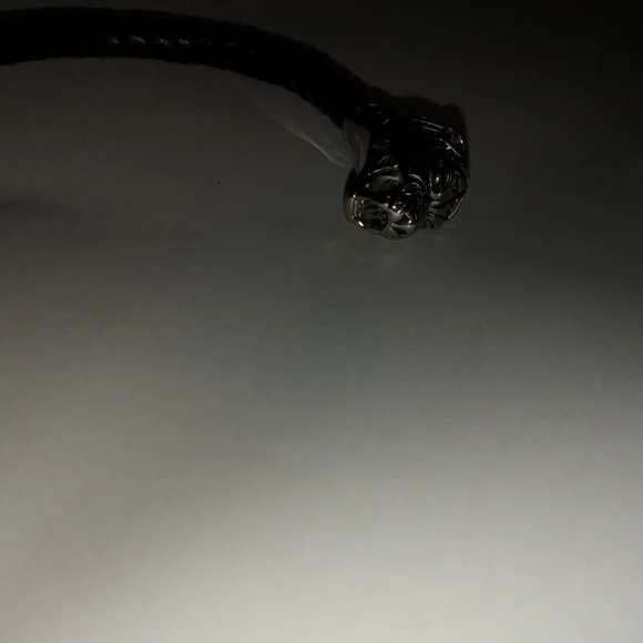 Nordic Style Braided Leather Stainless Steel Tiger Head Bracelet - Picture 6 of 9